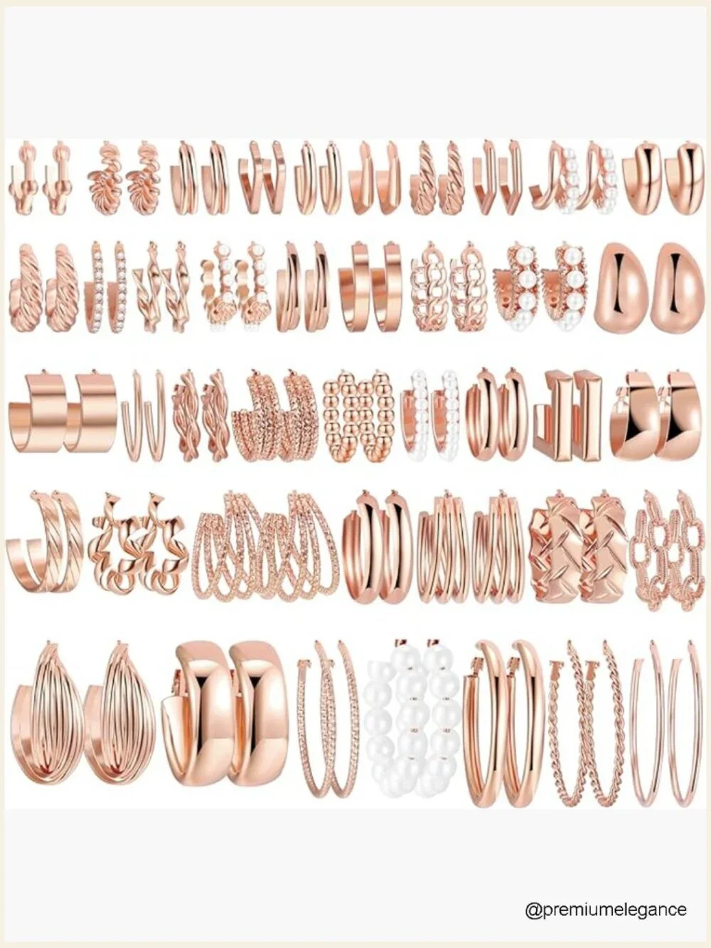 42 Pairs Gold Hoop Earrings Set - Hypoallergenic Multipack Small to Chunky Hoops